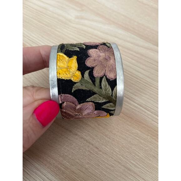 Light Pink Flower Embroidery Cuff Bracelet - Picture 1 of 5